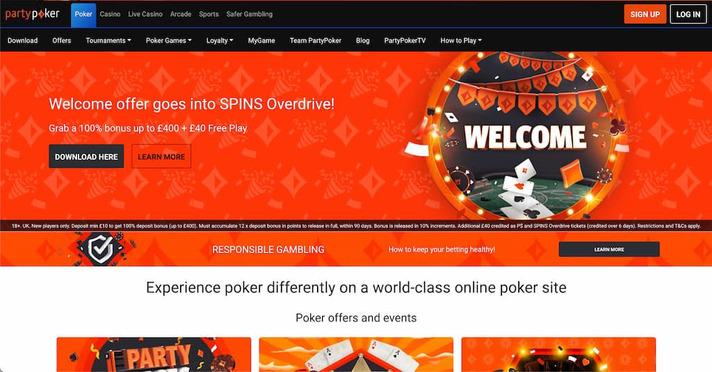 Partypoker front page